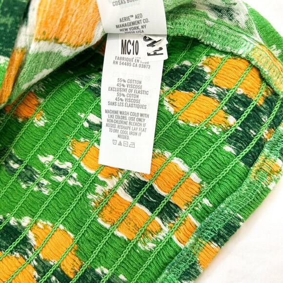 NWT Aerie Green Yellow Tie Front Crop Top Smocked Back Size Small - Picture 4 of 5